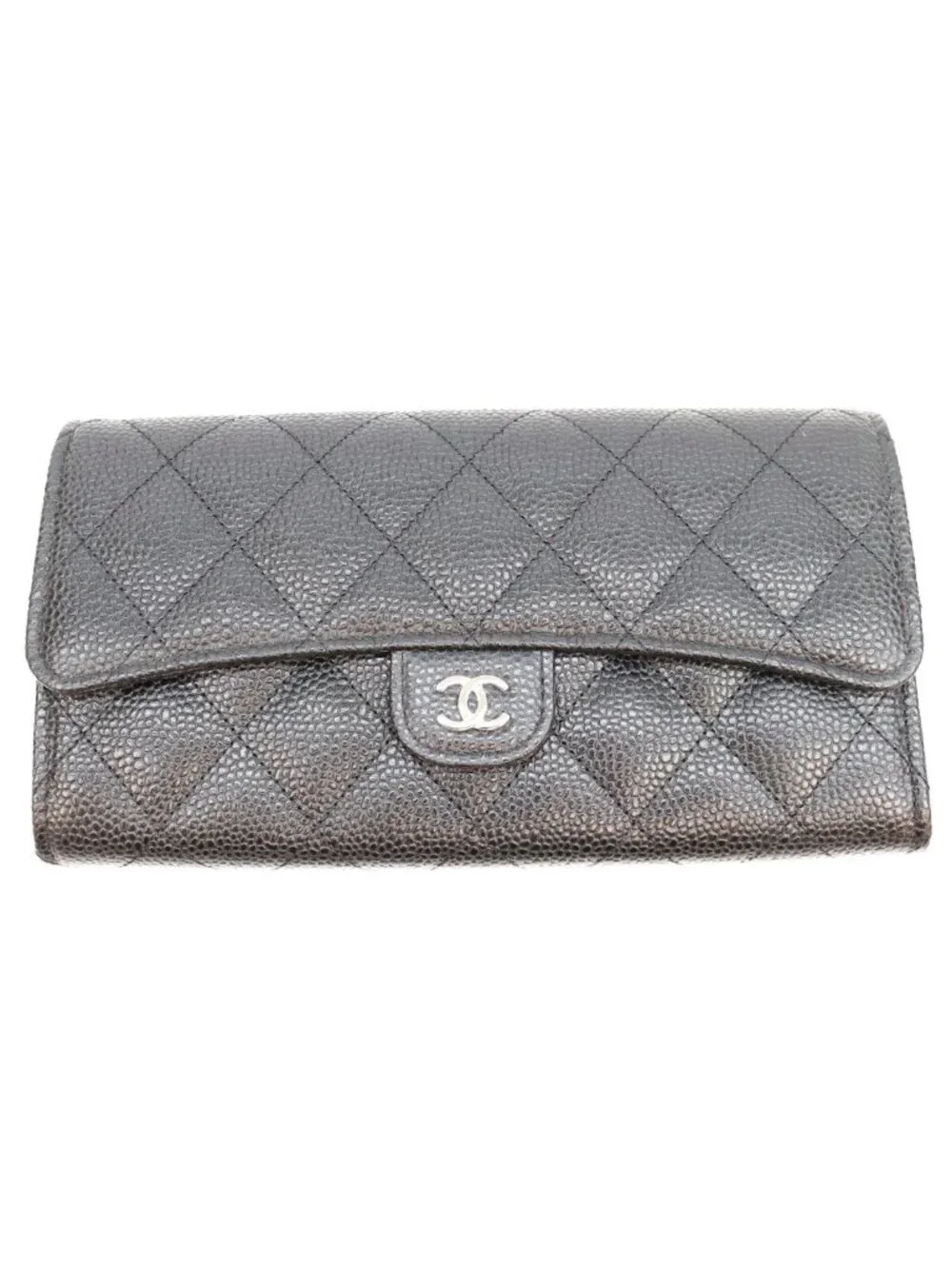 Chanel Black Caviar Quilted Classic Long Flap Wallet